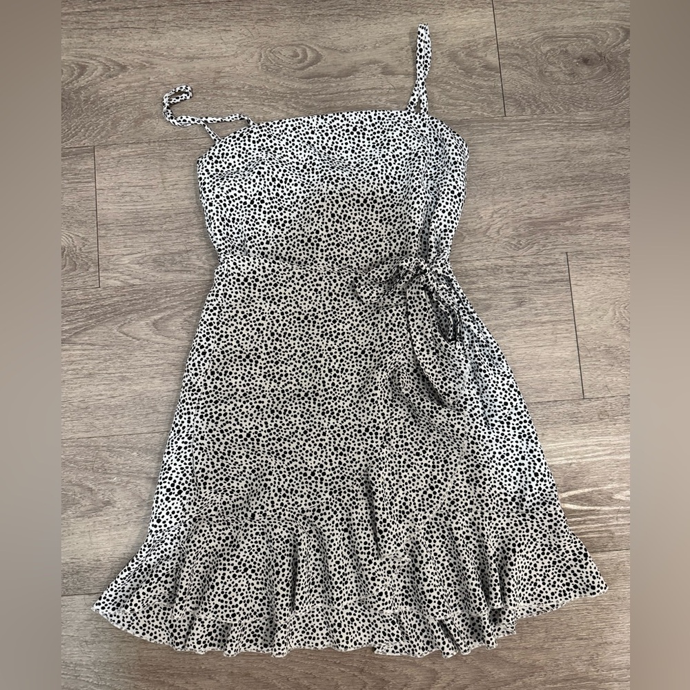 Princess Polly, black and white polkadot wrap dress size 2